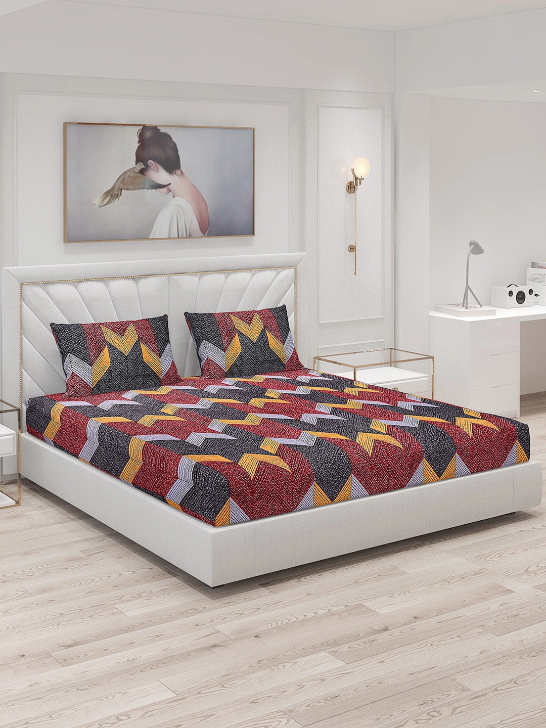 145 GSM Polyester Double Bed Bedsheet with 2 Pillow Covers