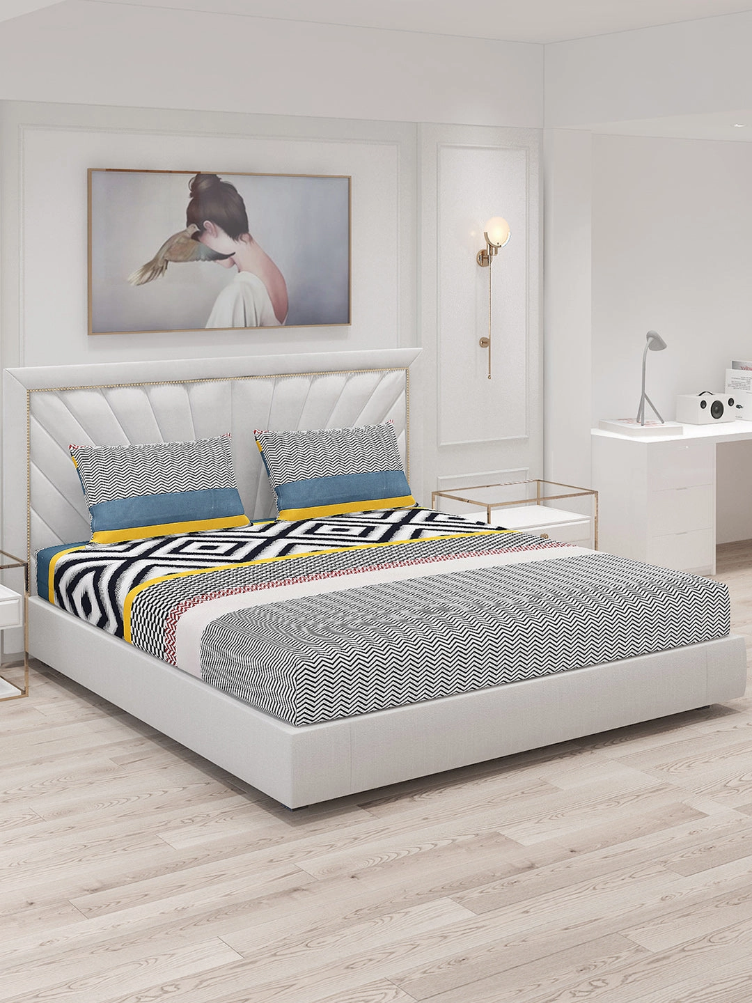 145 GSM Polyester Double Bed Bedsheet with 2 Pillow Covers