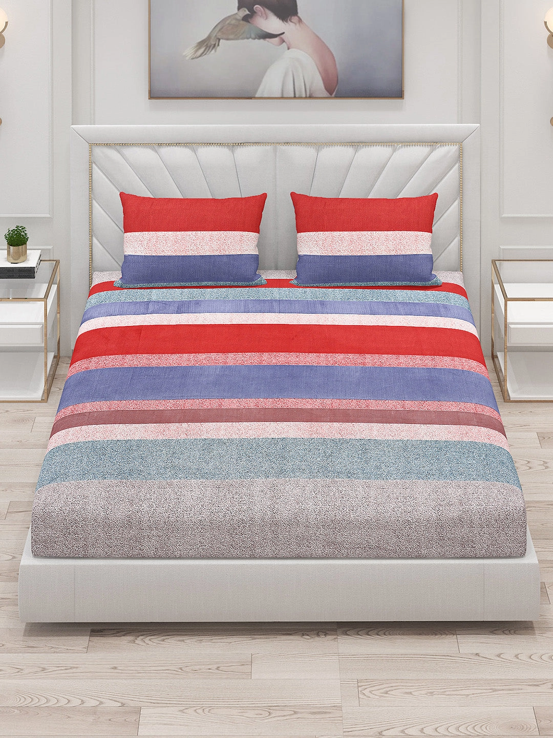 145 GSM Polyester Double Bed Bedsheet with 2 Pillow Covers