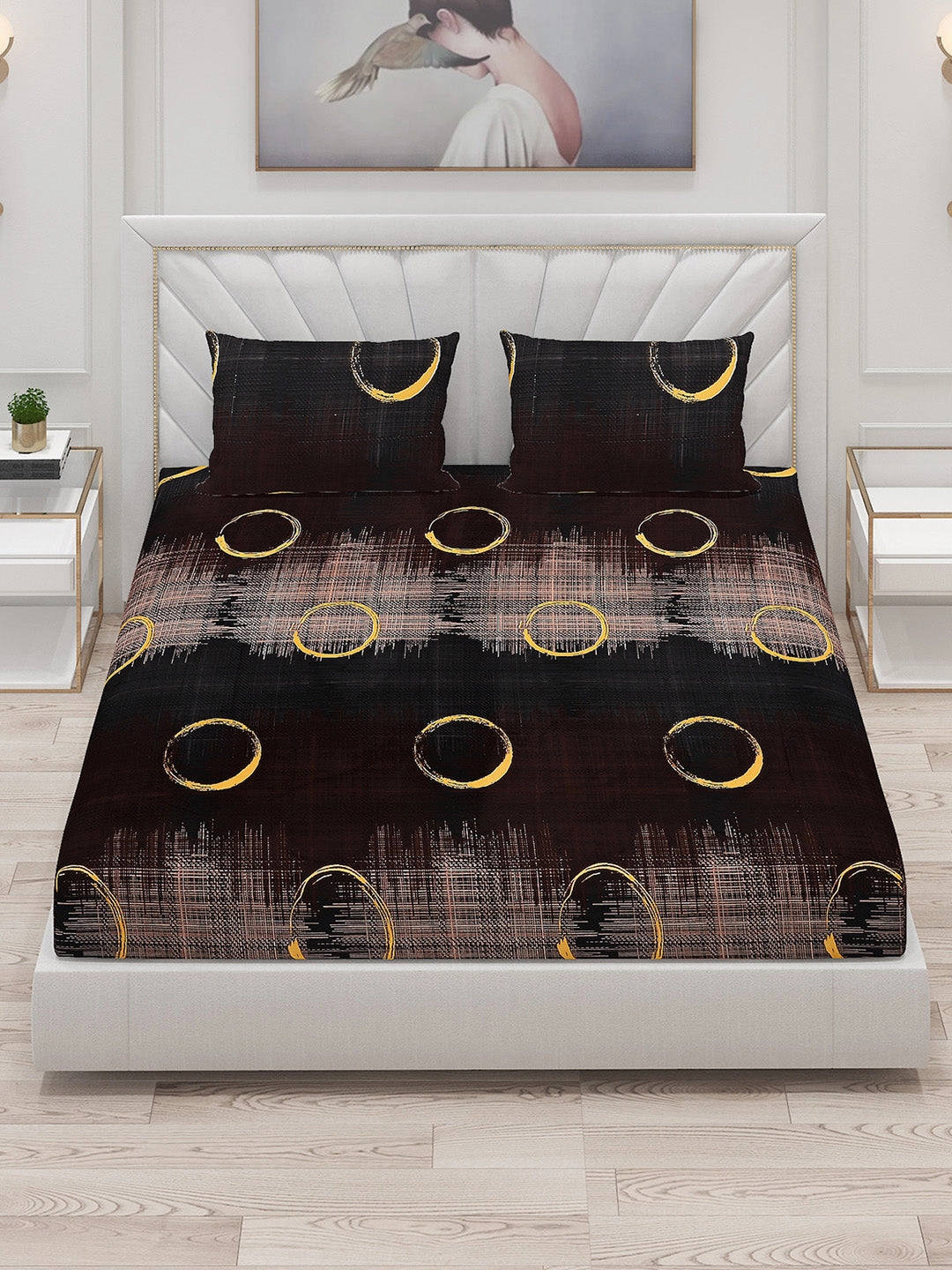 145 GSM Polyester Double Bed Bedsheet with 2 Pillow Covers