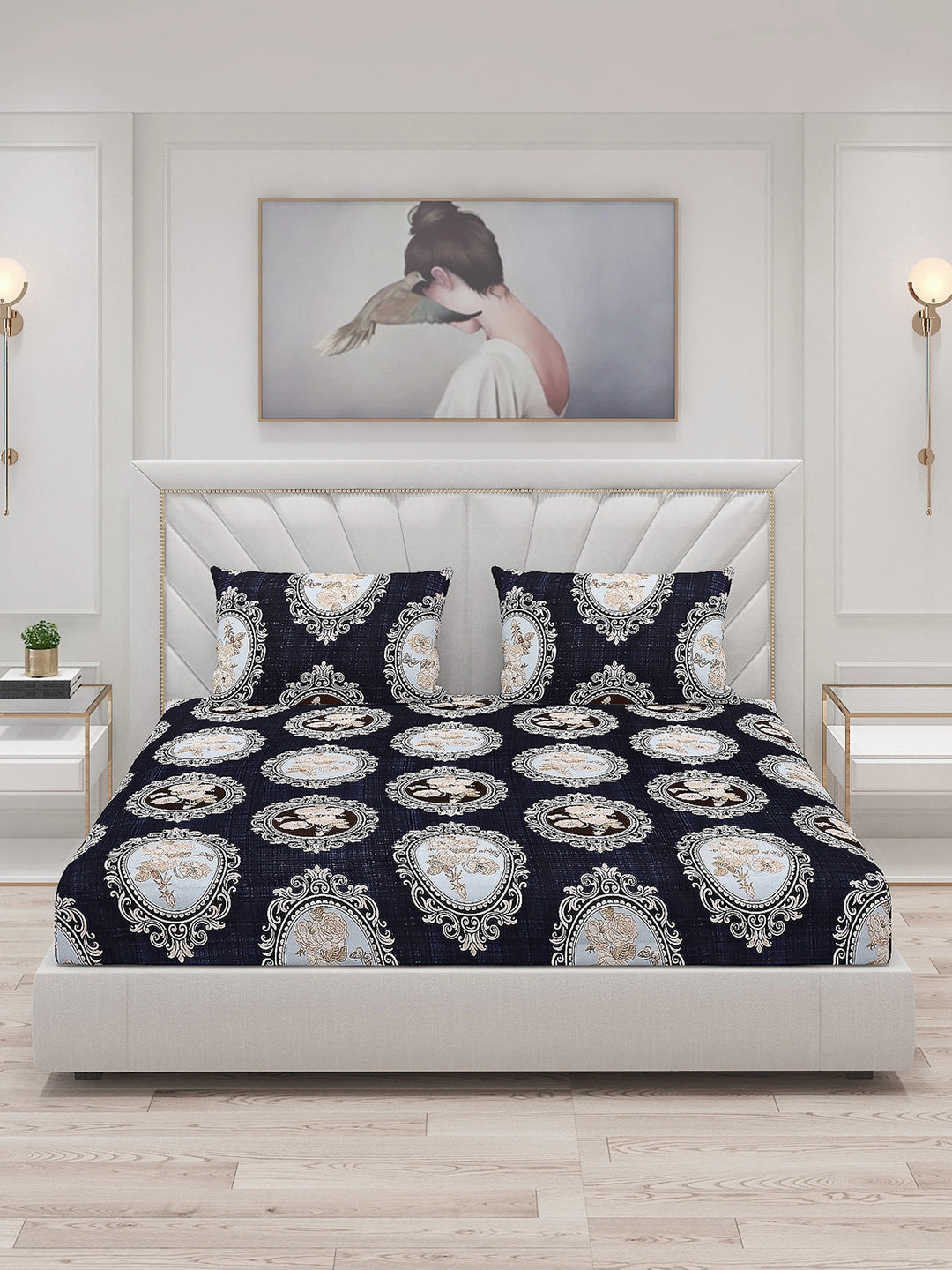 145 GSM Polyester Double Bed Bedsheet with 2 Pillow Covers
