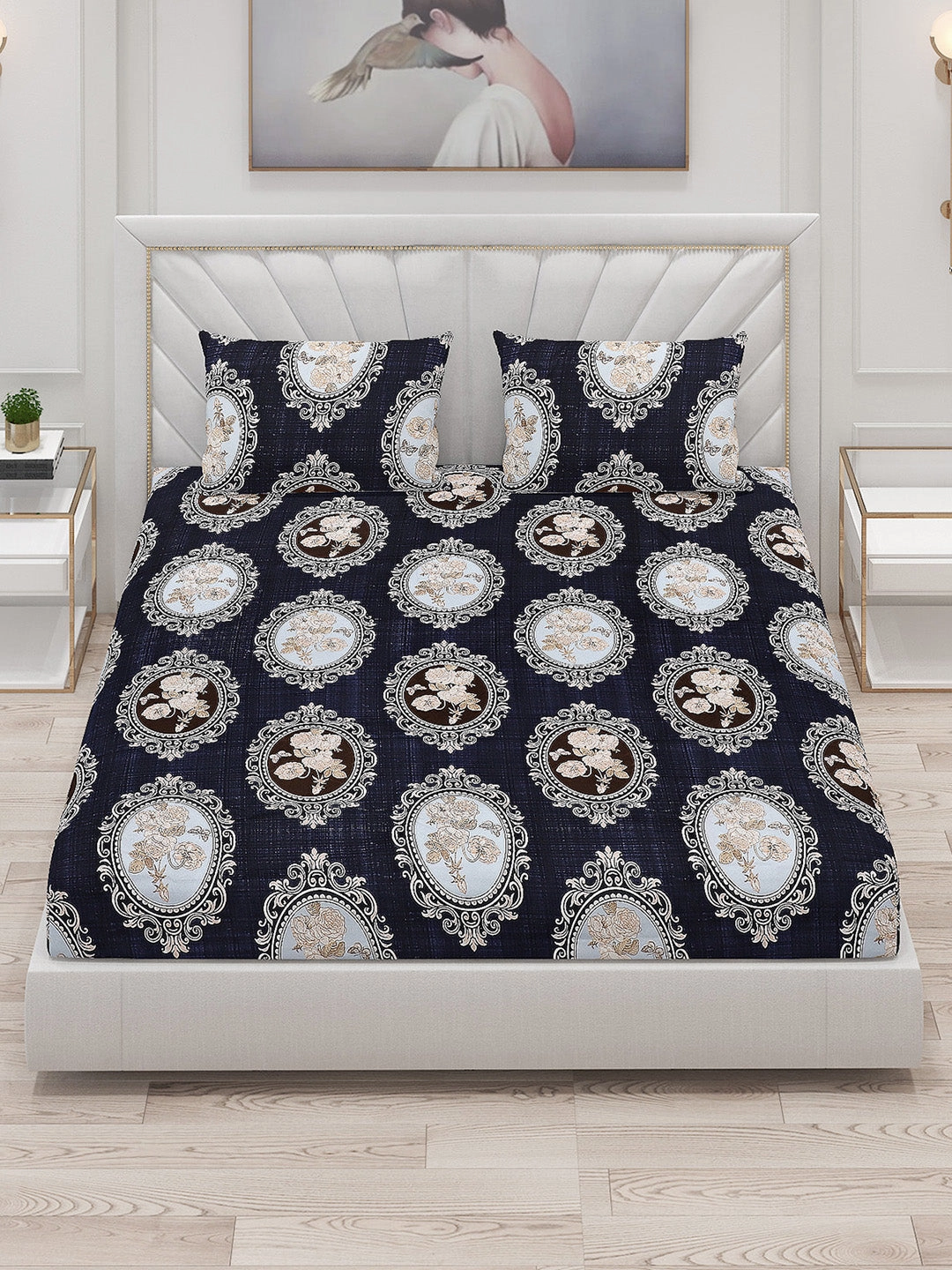 145 GSM Polyester Double Bed Bedsheet with 2 Pillow Covers