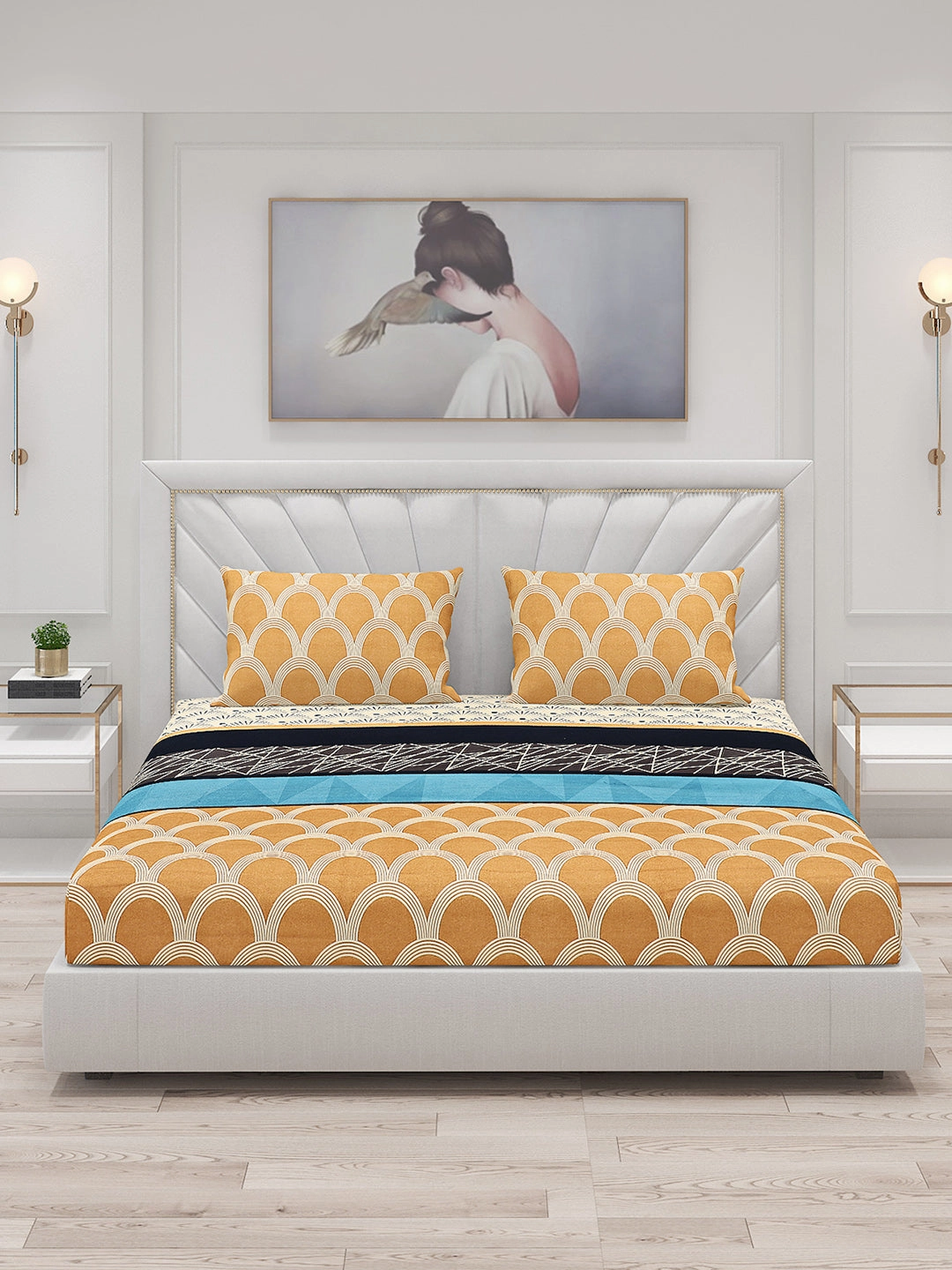 145 GSM Polyester Double Bed Bedsheet with 2 Pillow Covers