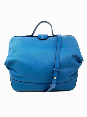 Kate Spade Saturday Utility Bag Canvas Blue Clamshell Satchel