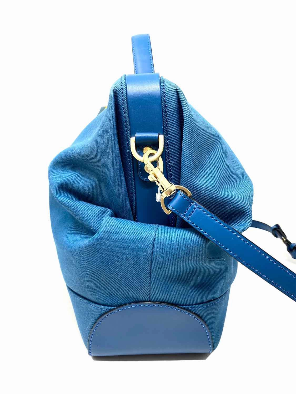 Kate Spade Saturday Utility Bag Canvas Blue Clamshell Satchel