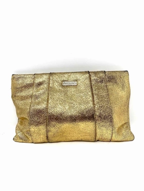 Kate Spade Starlight Drive April Gold Pleated Crackle Clutch