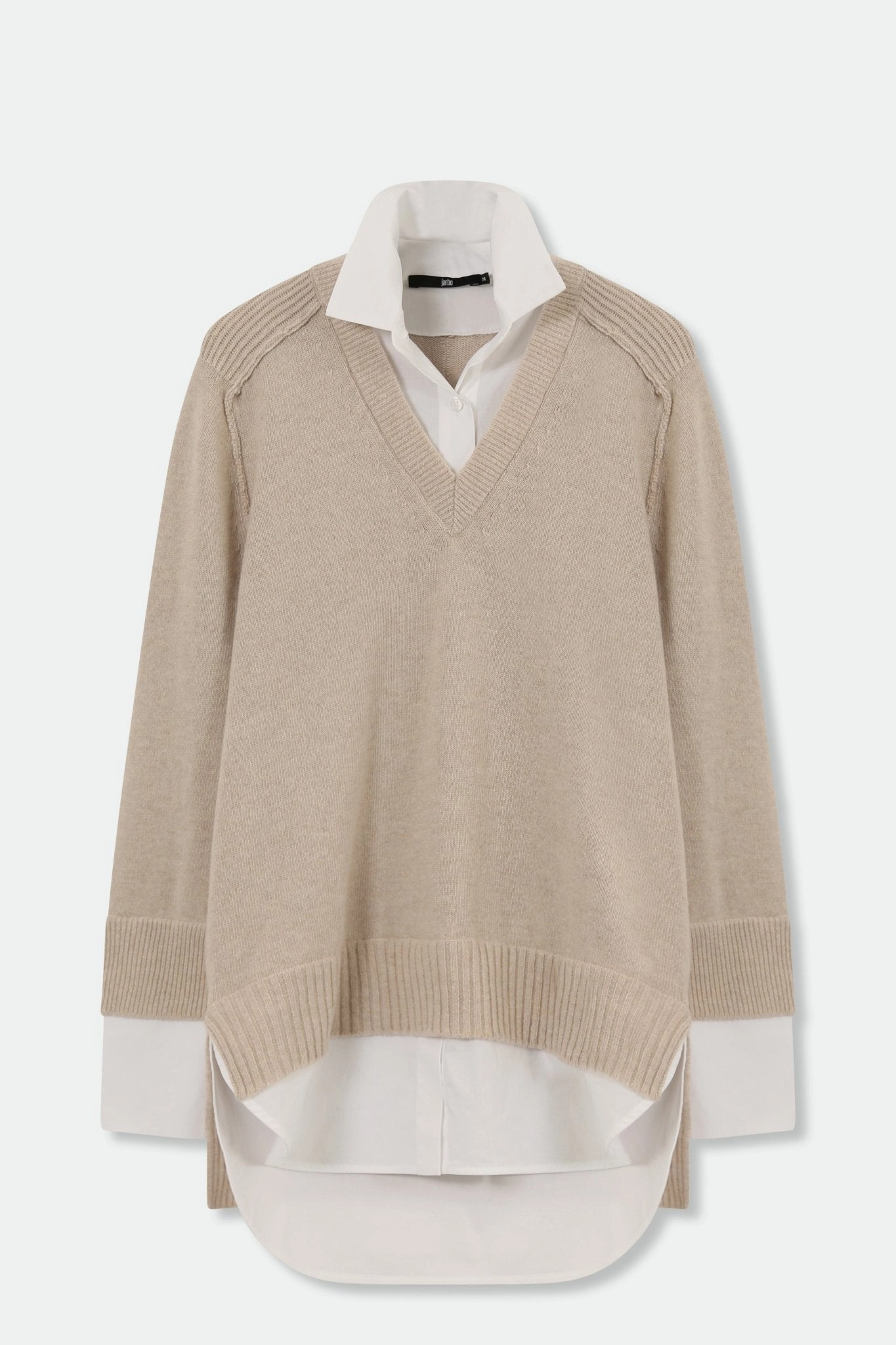 VINNIE SHIRTED V-NECK SWEATER IN FINE ITALIAN STRETCH POPLIN