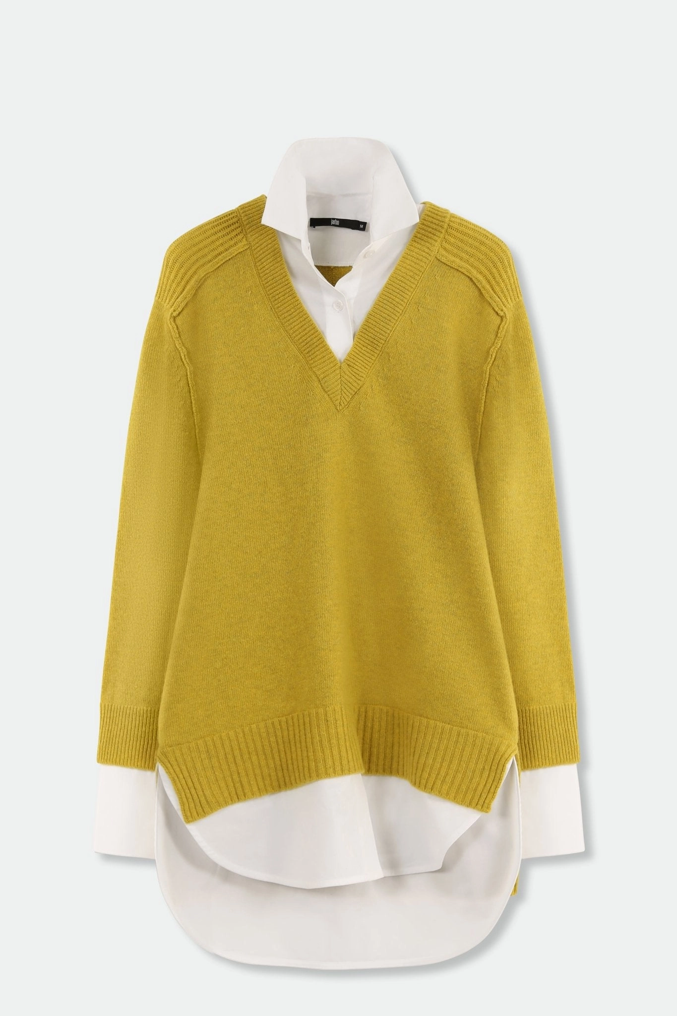 VINNIE SHIRTED V-NECK SWEATER IN FINE ITALIAN STRETCH POPLIN