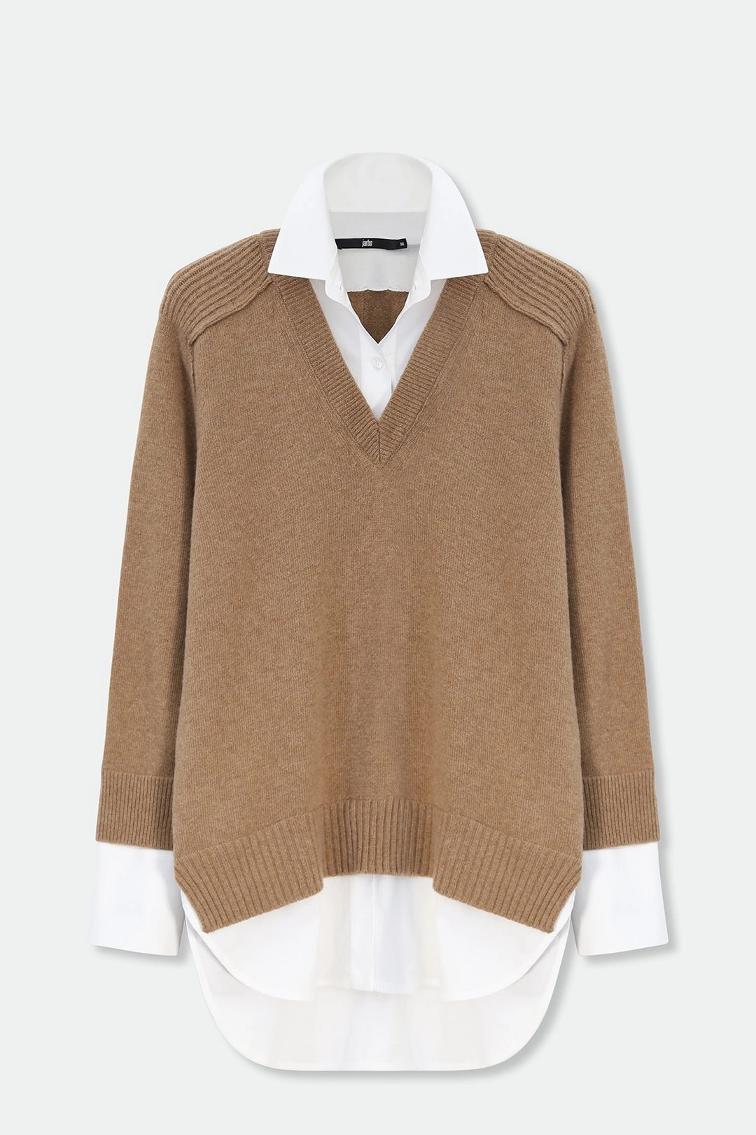 VINNIE SHIRTED V-NECK SWEATER IN FINE ITALIAN STRETCH POPLIN