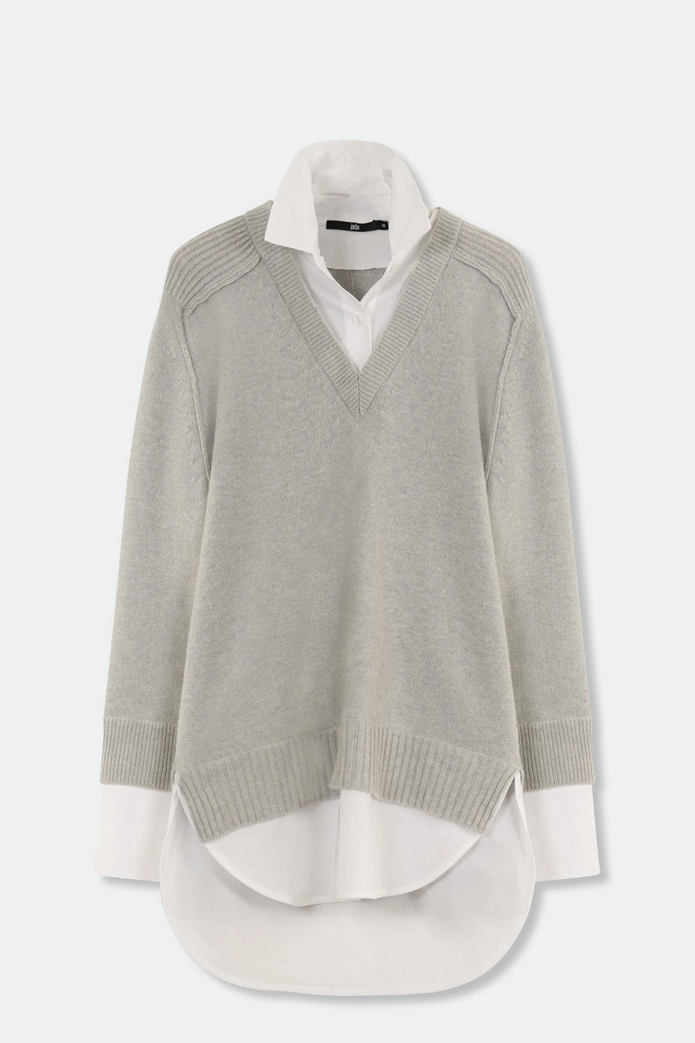 VINNIE SHIRTED V-NECK SWEATER IN FINE ITALIAN STRETCH POPLIN