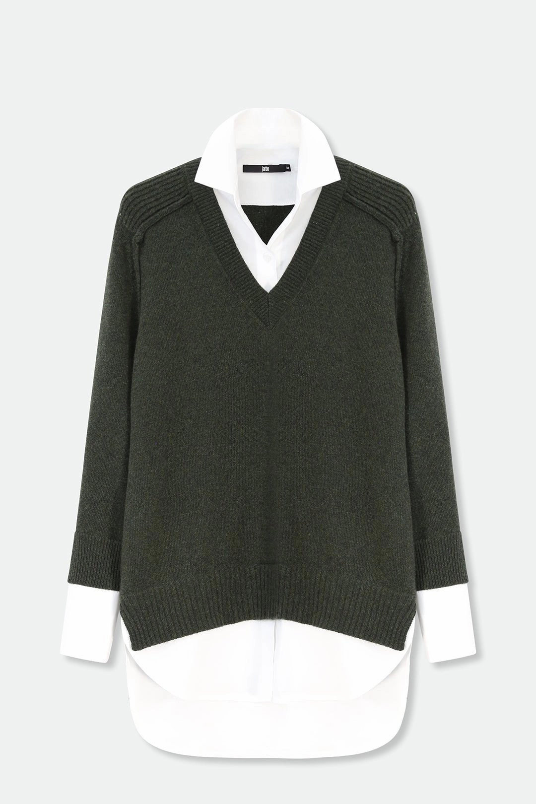 VINNIE SHIRTED V-NECK SWEATER IN FINE ITALIAN STRETCH POPLIN
